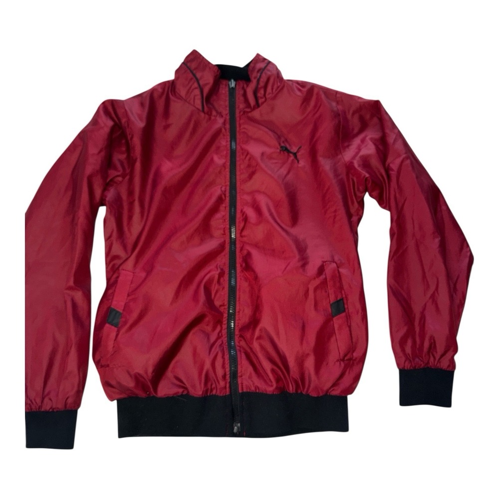 Vintage Puma Red Black Reversible Bomber Jacket Big Logo Windbreaker Small Or XS